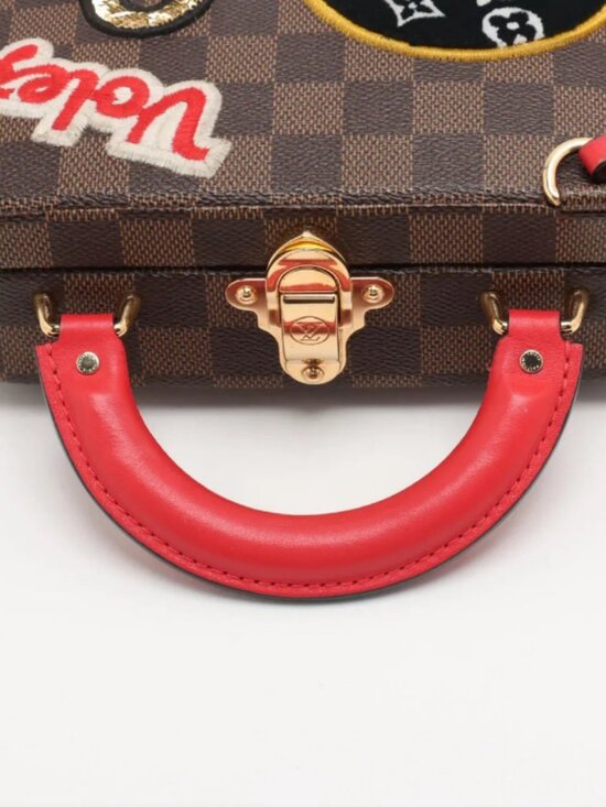 Louis Vuitton Damier Ebene LV Stories Box Patches Bag Brown x Red - Picture 5 of 10